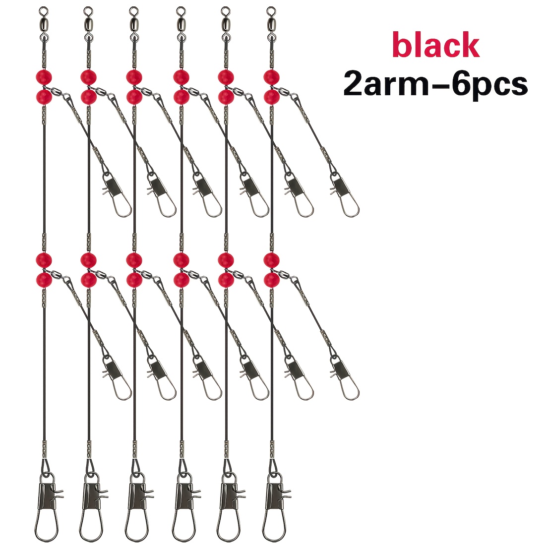 TEMU 6pcs Steel Wire Fishing Set, Anti- 1-arm & 2-arm Fishing Rigs With Swivels & Snap Clips, Bite-resistant Steel Trace For Saltwater Bottom Fishing