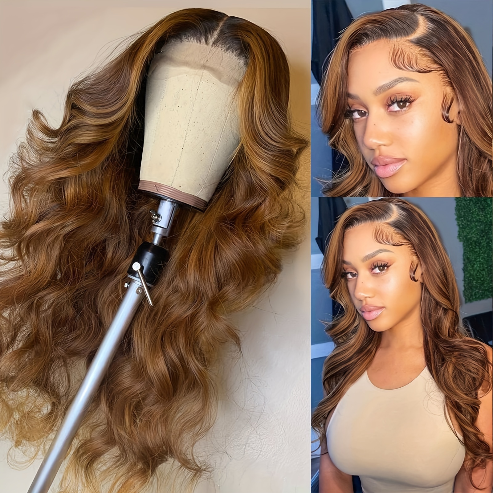 

13x4 Brown Body Wave Lace Front Wigs Glueless Dirty Ombre Blonde Wavy Wig Cap Headband Curly Wig For Women With Natural Body Wave Glueless Synthetic Heat Resistent Wigs 26 Inch For Daily Party Cosplay