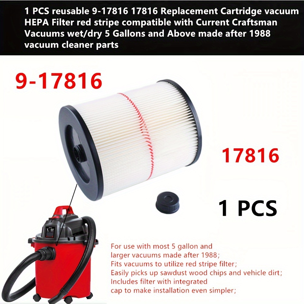 1 pcs reusable hepa cartridge filter 9 17816 for   wet dry vacuums 5 gallon up post 1988     vacuum filter compatible with current   models details 0