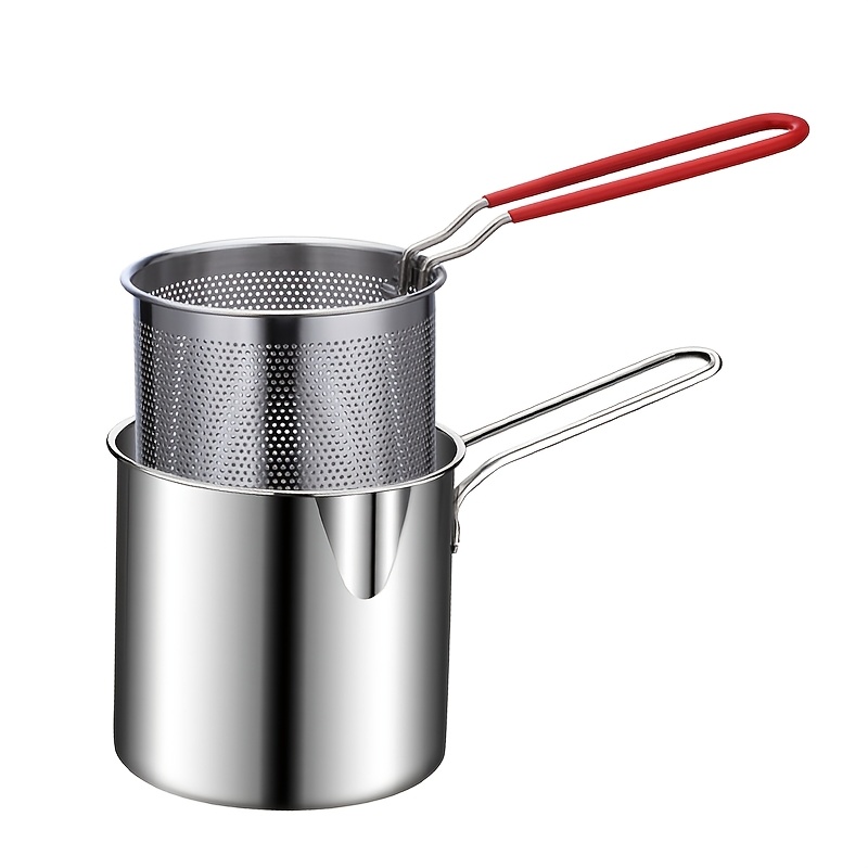 TEMU 2pcs/set Stainless Steel Deep Fryer With Filter Rack- Compact And - Crispy , Fish And Chicken,food-safe Cookware, Durable And Easy To Clean, And