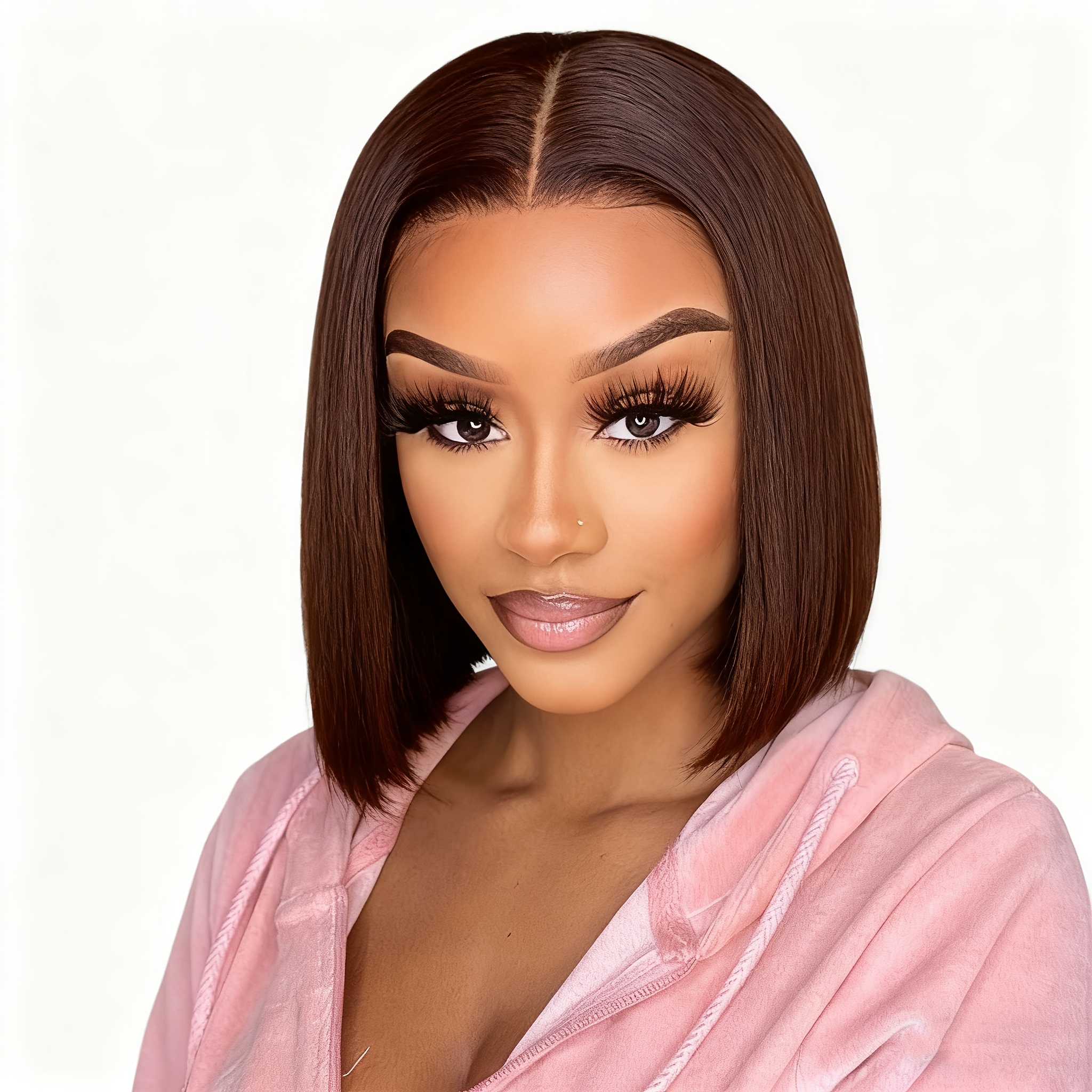 12-Inch Brown New Stylish Women'S Middle-Part Bob Wig, Perfect for Everyday Parties And Versatile Styles, Suitable for All Women with a Fluffy And Smooth Fit