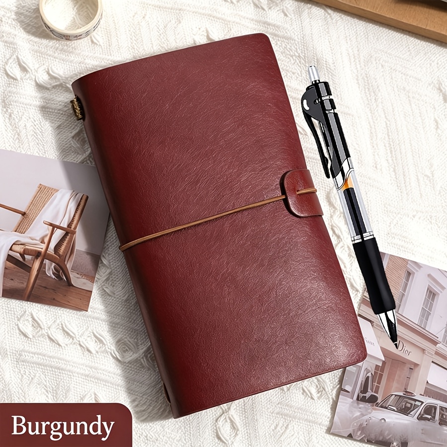 TEMU Retro A6 Faux Leather Travel Journal, Includes (ruled Pages X 34 Sheets, 34 Sheets, Zipper Pouch 1pc And Card Slots X 2, Document Pouch X 1),