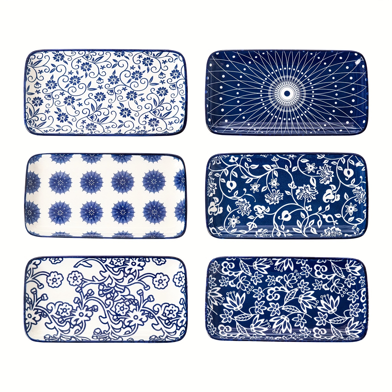 

6pcs, Cerkik Rectangle Dinner Plates Set, 8 Inch, Rectangular Ceramic Dinner Appetizer Plates, Porcelain Plates For Sushi, Salad, Dessert, Pasta, Oven Microwave Safe,