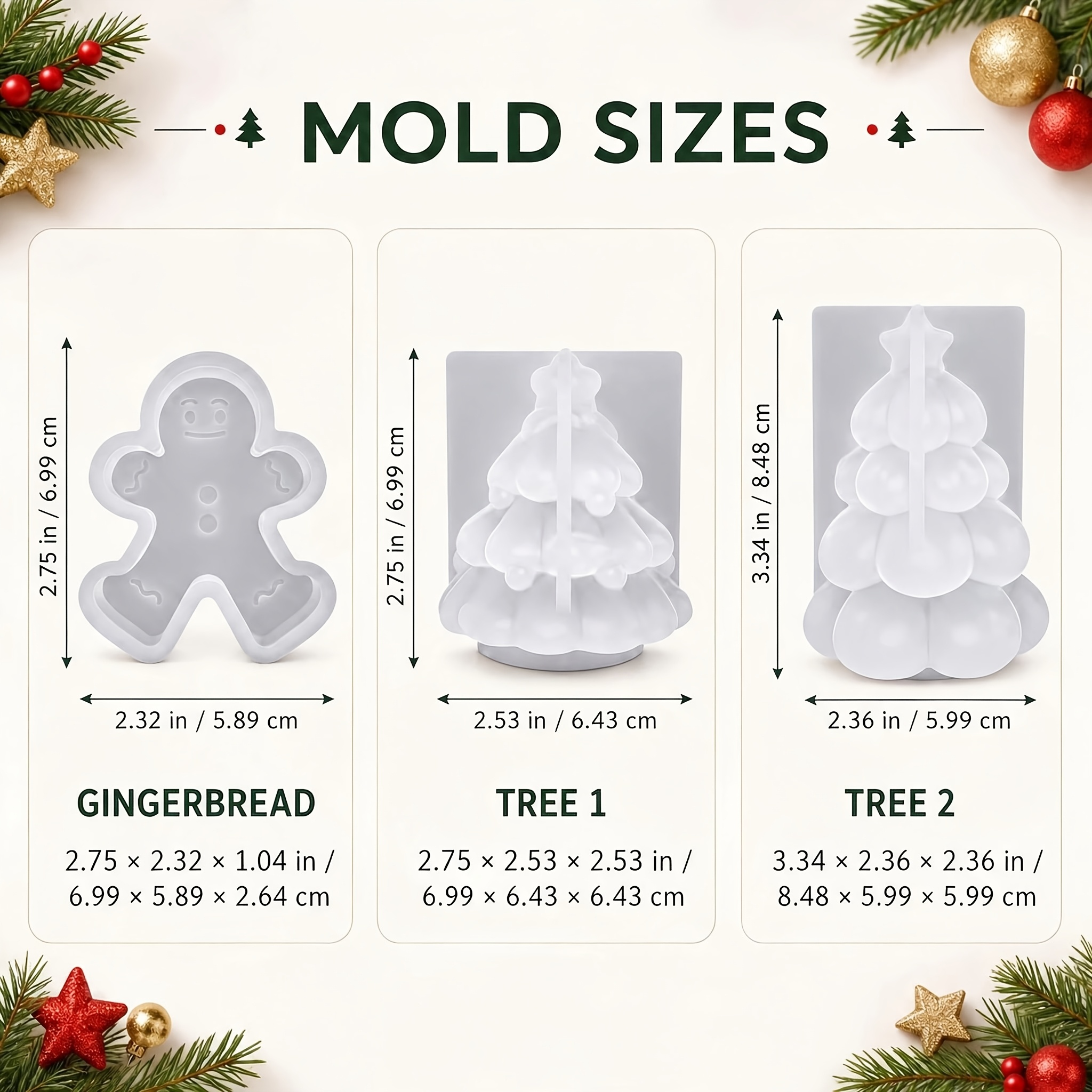 TEMU 3pcs Christmas Candle Mold Set, Gingerbread Man Christmas Tree Shaped Silicone Molds, Suitable For Making Christmas Scented Candles, , Resin