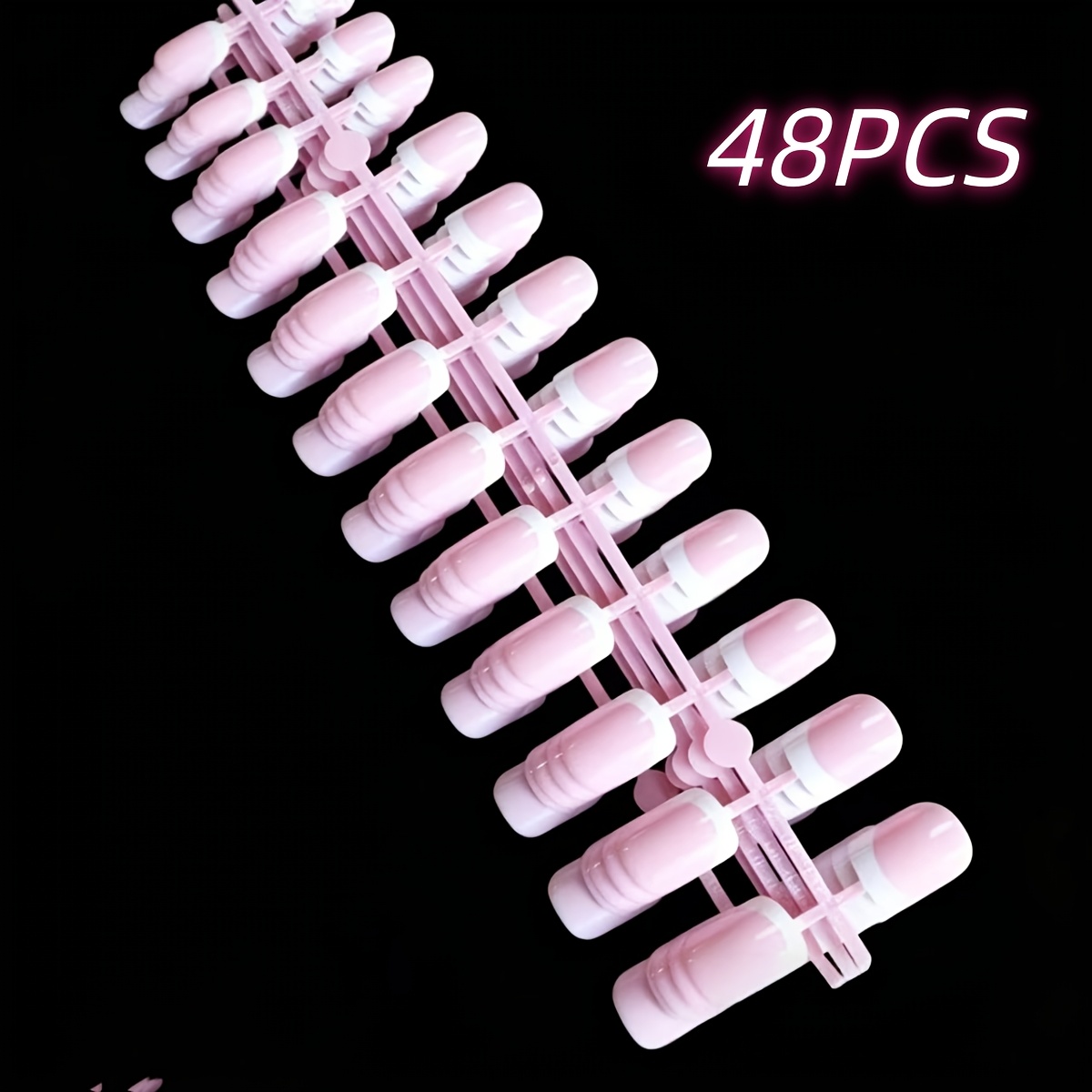TEMU 48pcs Short Square -on Nails Suitable For Women & - Pink Tips With Glossy, Reusable Fake Nails For Parties,, Daily Wear, Short Length Suitable