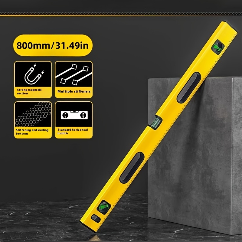 

1pc 800mm/600mm/300mm Aluminum Level, Thickened Level For Construction, Magnetic Measurement Tool With Comfortable Grip