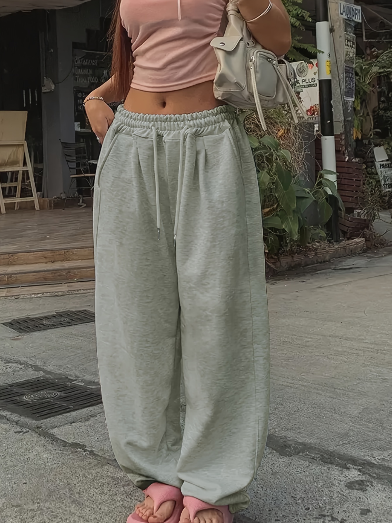 women's casual grey joggers drawstring comfy loose fit Temu
