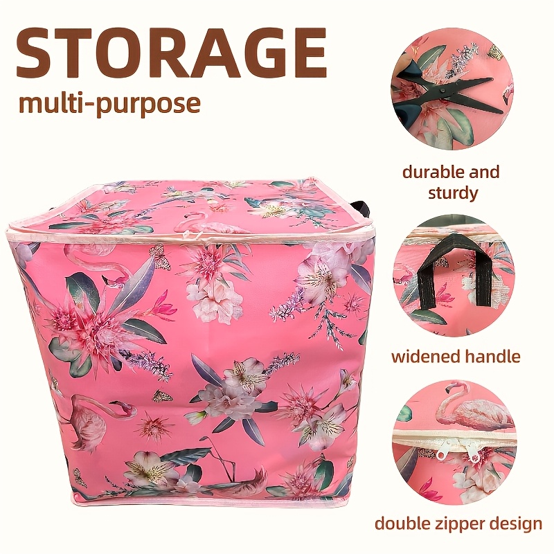 TEMU 3pcs Set Of Pink Flamingo Storage Bags, Double Zipper Design, Reinforced Handle, Large Storage Bag, For Moving And Seasonal Storage, Under-bed