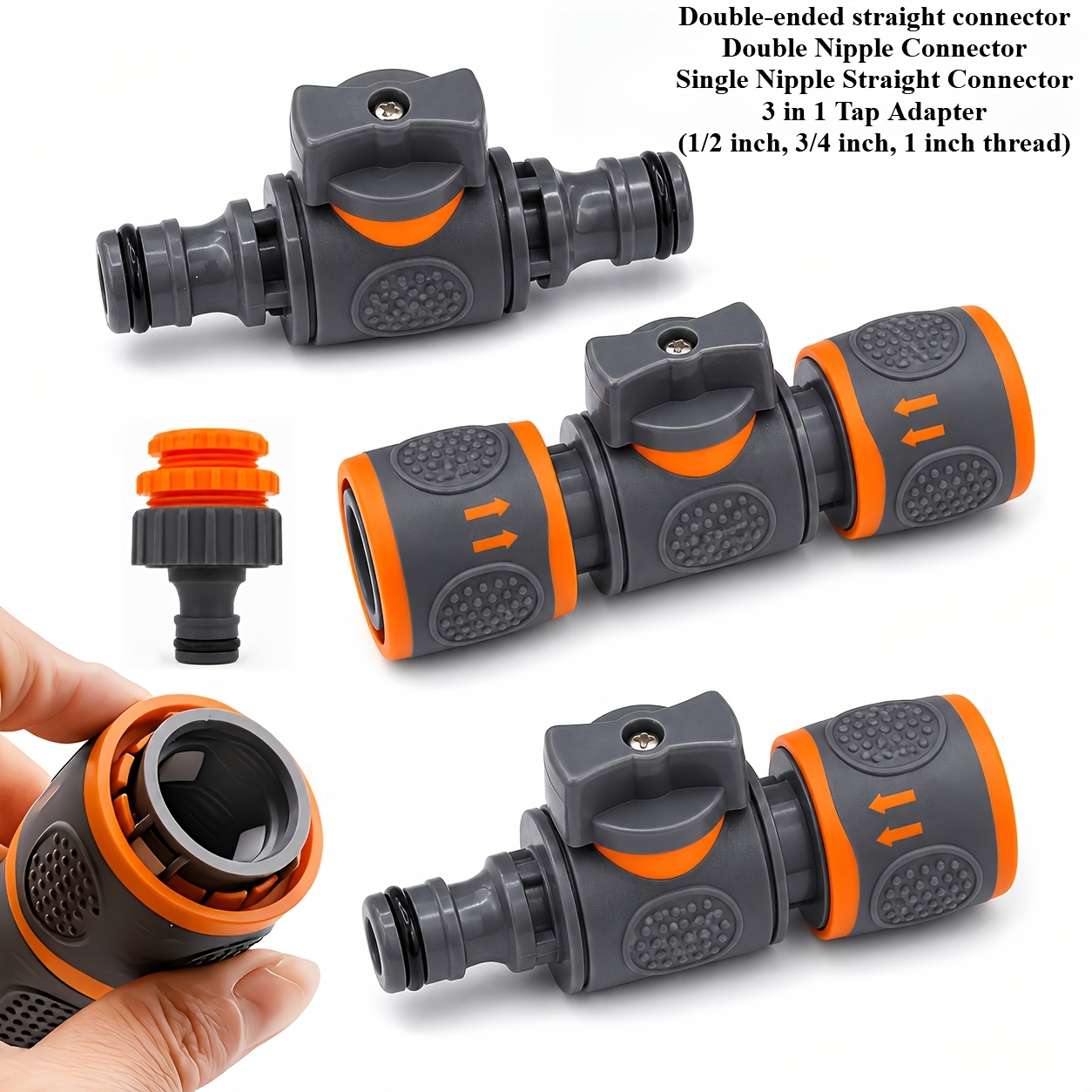 TEMU Set da 4 pezzi Adattatore per tubo flessibile a connessione rapida facile da installare con valvola di intercettazione, Adattatore 3 in 1 per