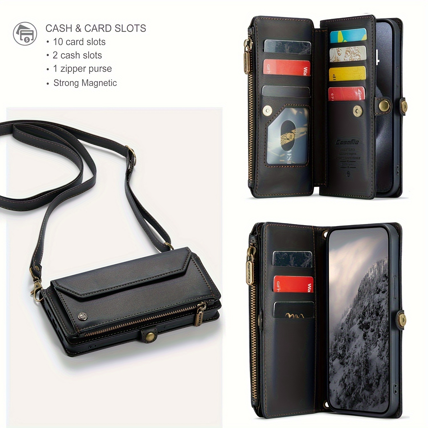 Wallet Phone Case Support Wireless Charging with Blocking Card Holder, Flip Folio Book Faux Leather Protective Phone Cover for iPhone 16e/16/11/12/13/14/15 Pro Max/15 Plus/13 Mini/7/8 Plus/SE 2022/SE 2020 - Image 136