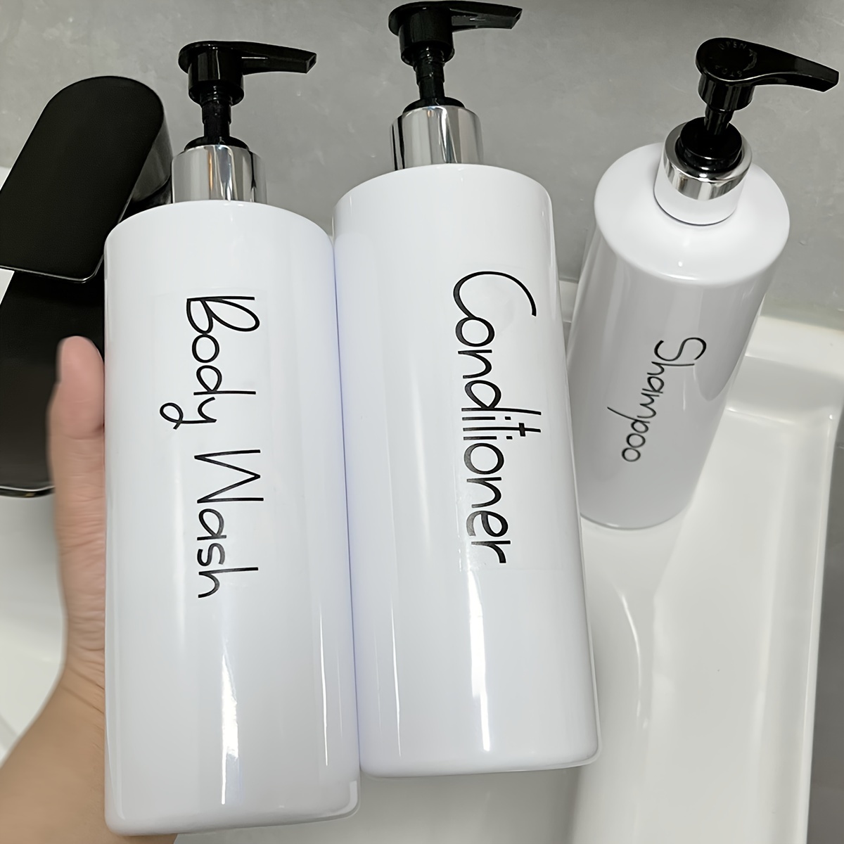 

3- Refillable Plastic Dispenser Set For Shampoo, Conditioner, - Unscented, Phthalate-free