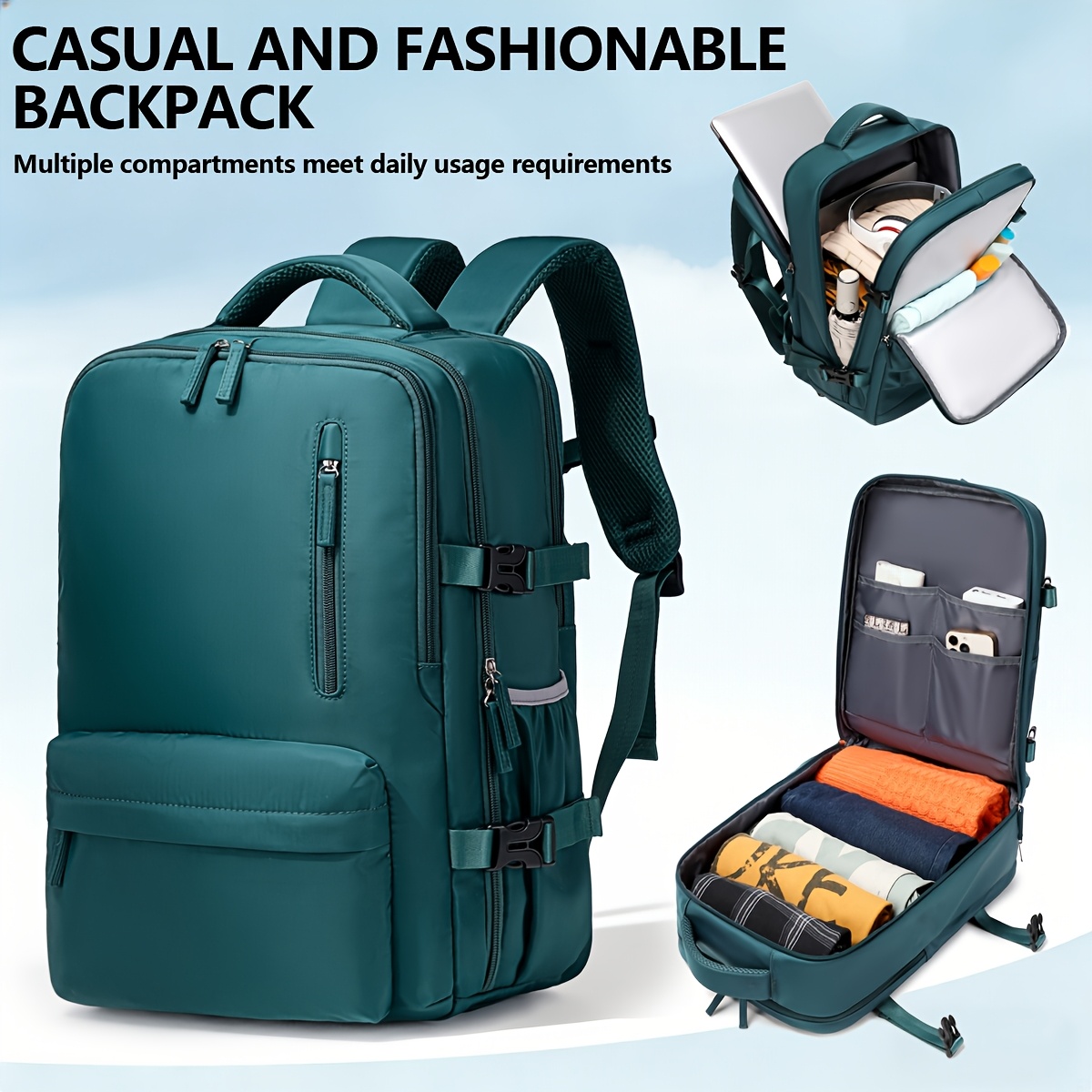 TEMU Outdoor Lightweight Men's Backpack, With Separate Shoe Compartment, New Hiking Travel Bag, Large Capacity 16-inch Laptop Bag, Business Travel,