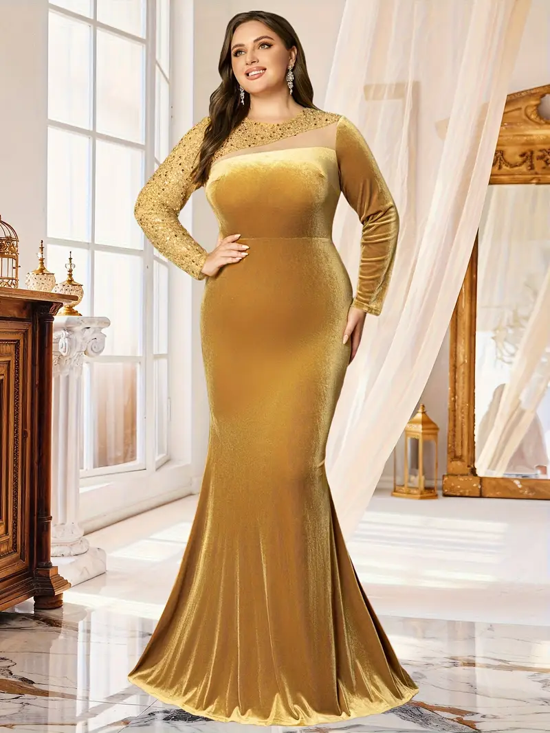 gold velvet dress plus size 27 Plus Size Party Dresses {with Sleeves}
