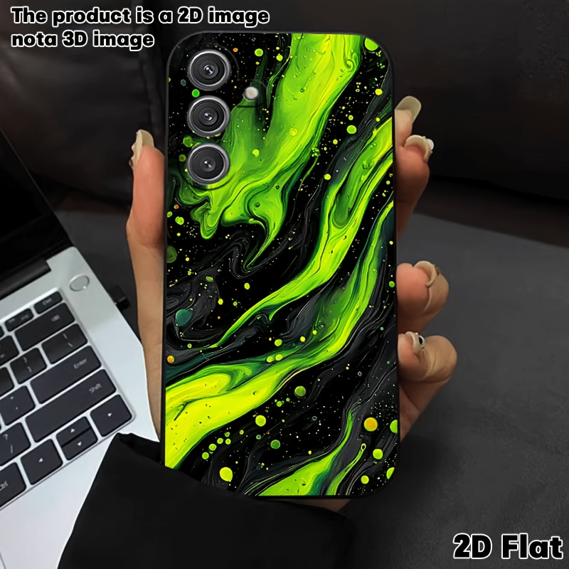 TEMU Phone Case - 2d Flat Trendy Fluorescent Green Pattern Suitable For Phone Case Galaxy A73 A55 A54 A53 A52 A51 A50 Thin Case Galaxy S24 S23 S22