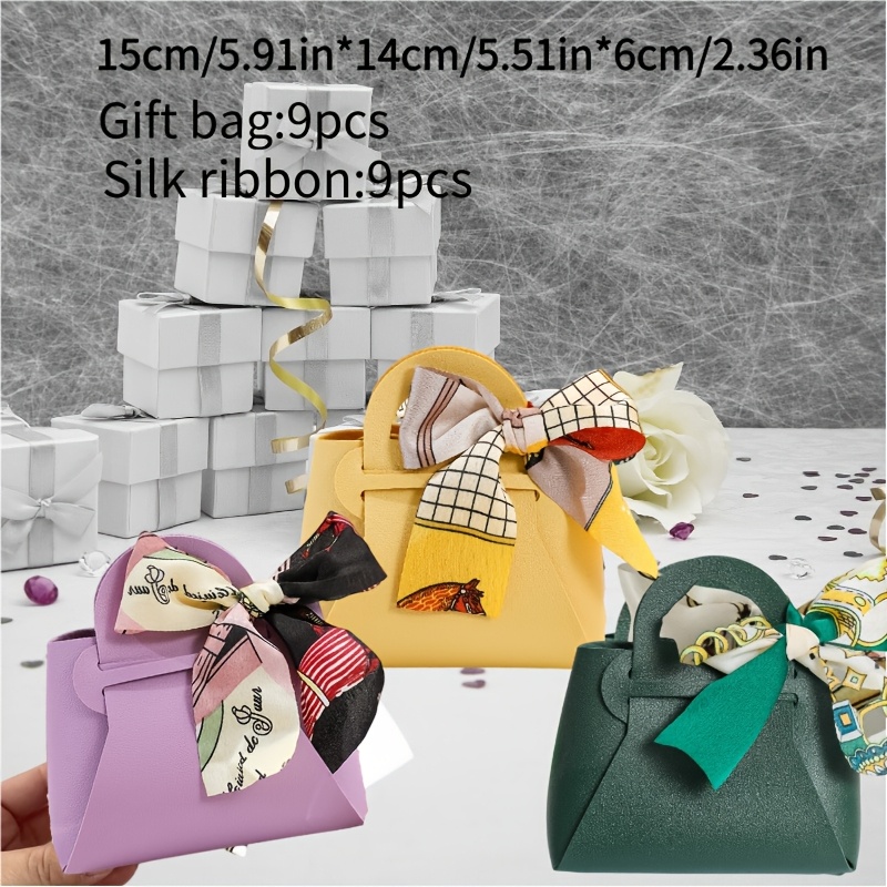 TEMU Gift For Her/him 18pcs Set European Matching With Ribbon Faux Leather Gift Bag (includes 9pcs Gift Bags And 9pcs Ribbons), Wedding, Birthday,