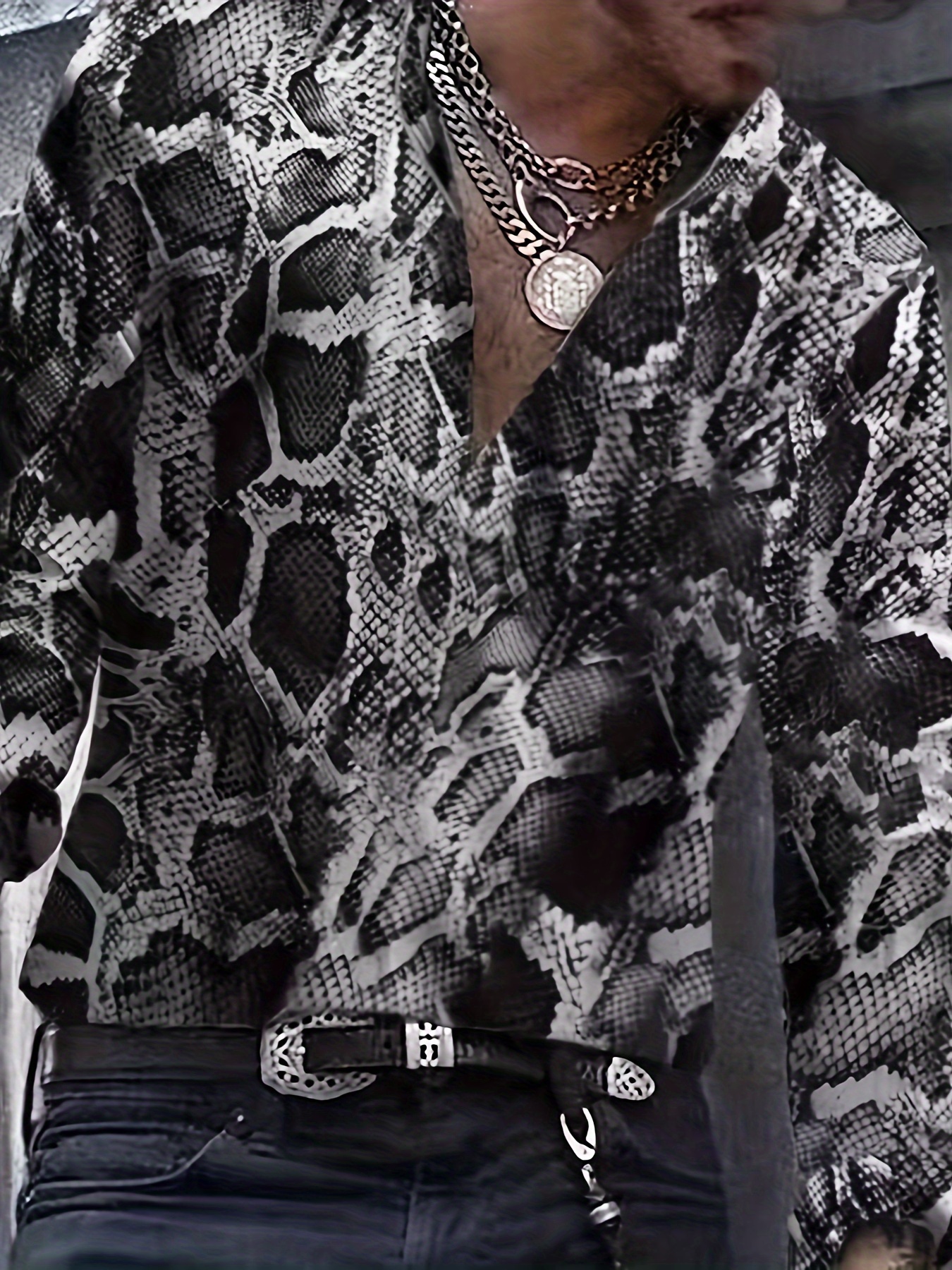Snake Pattern *'s Suit Shirt, Long Sleeve Button Up Lapel Collar Shirt For  Spring Fall Party Wear