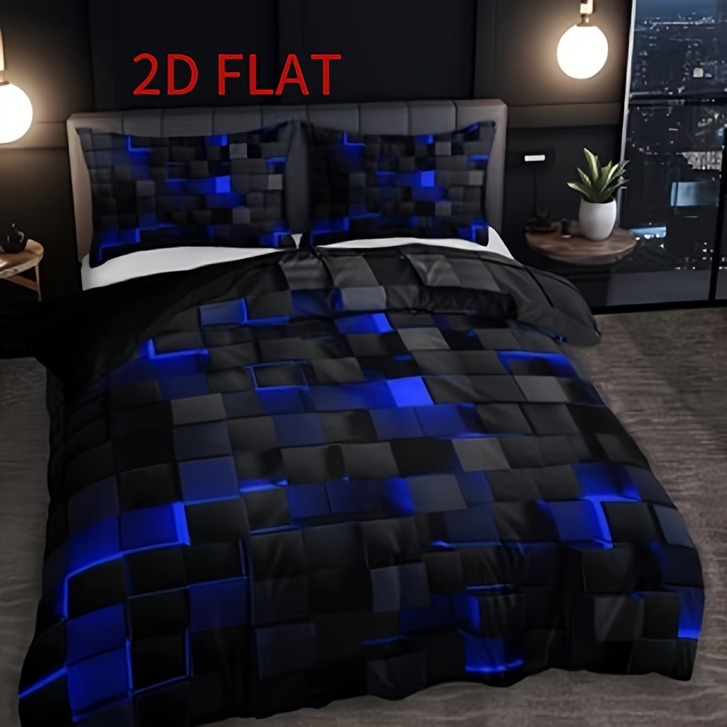 3pcs 2d Flat Fashion Tech-style Checkered Hd Home Bedding