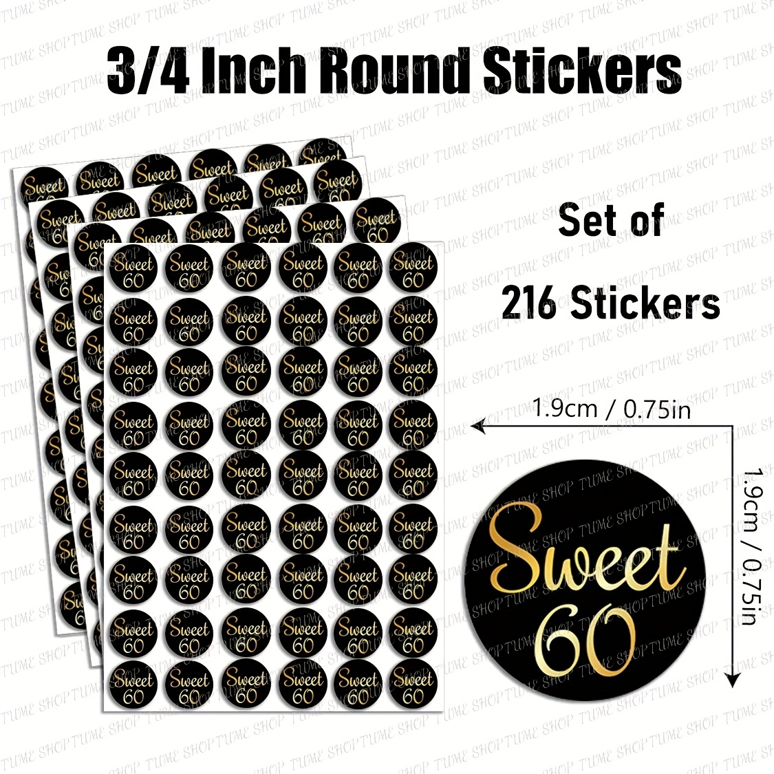 Image of Set Of 216 Sweet 60 Circle Birthday Label Stickers For , Happy Birthday Candy Party Favors