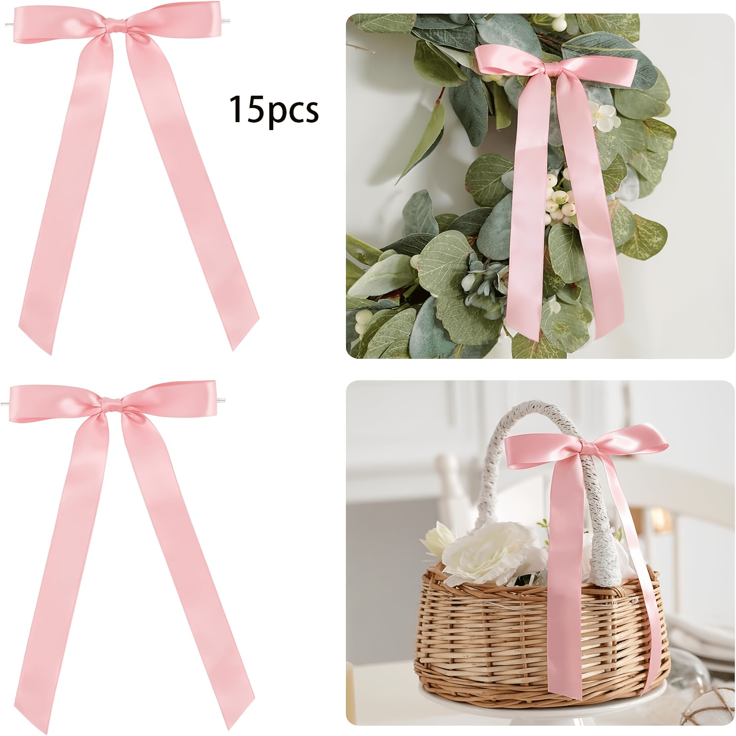 TEMU 15pcs Satin Twist Tie Bows For Treat Bag Satin Ribbon Tie Bows For Tying Up Packages Present Bags Bakery Candy Bags Decorating Ribbon Bow Gift