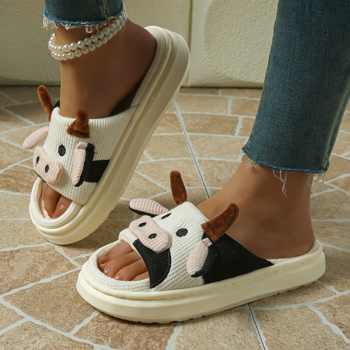 

Women's Cow Slippers - Slippers Eva , Insole, Pattern - Or Footwear For And