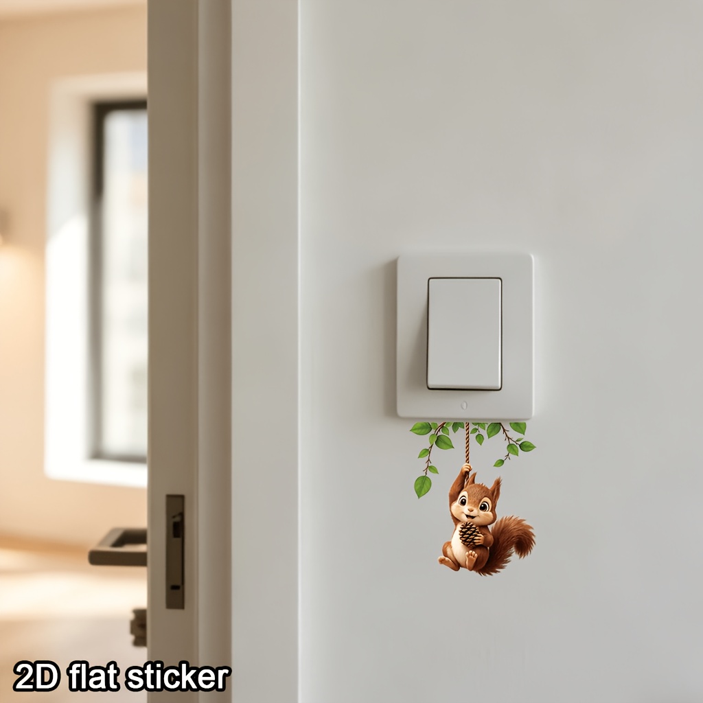 Cute Hanging Squirrel Light Switch Sticker, Removable Vinyl Decal