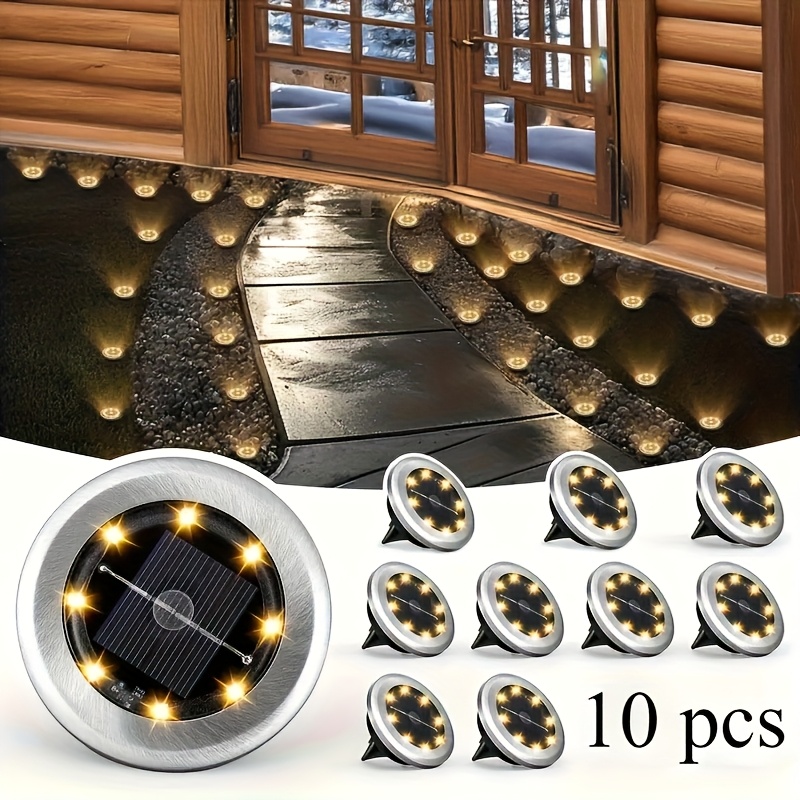 10pcs Smart Solar Ground Lights, Use In , Pond Road, Driveway, Resistant To High Temperature And Ice Cold, Super Long Lighting, Warm Light White Light Dual Colour Optional