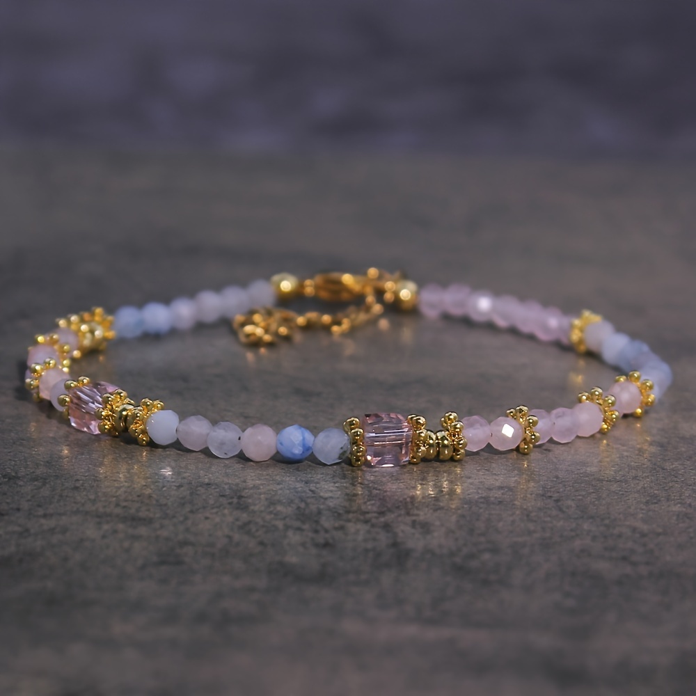 

Elegant Natural Aquamarine & Rose Quartz Bracelet - Vintage-inspired, Fashion Accessory For Women