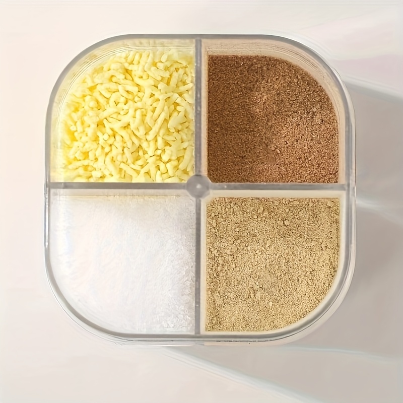 4 in 1 multi compartment spice jar with lid durable plastic kitchen organizer for spices herbs condiments   for countertop or cabinet storage spice jars Product details 4