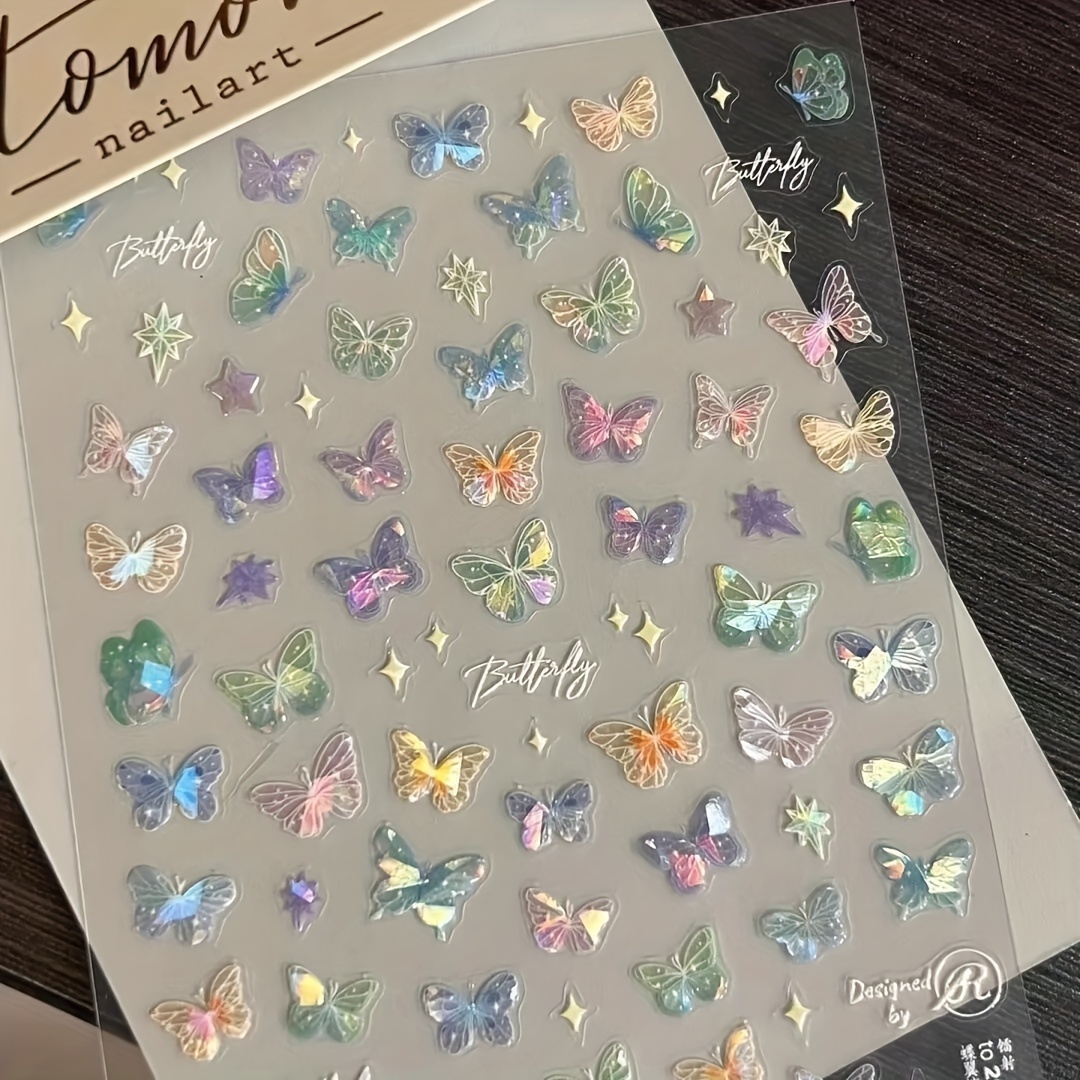 

Autocollant iridescent pour ongles en forme de papillon, 1 décalcomanie scintillante pour ongles, auto-adhésif, à usage unique, motif animal.