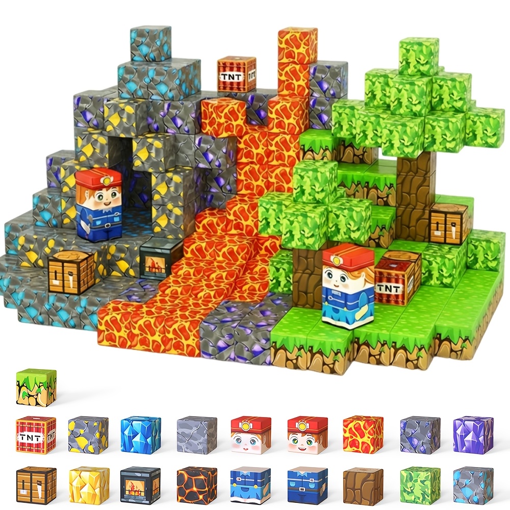 Cave Miner Rock Obsidian Magnetic Blocks, Educational Sensory Toy