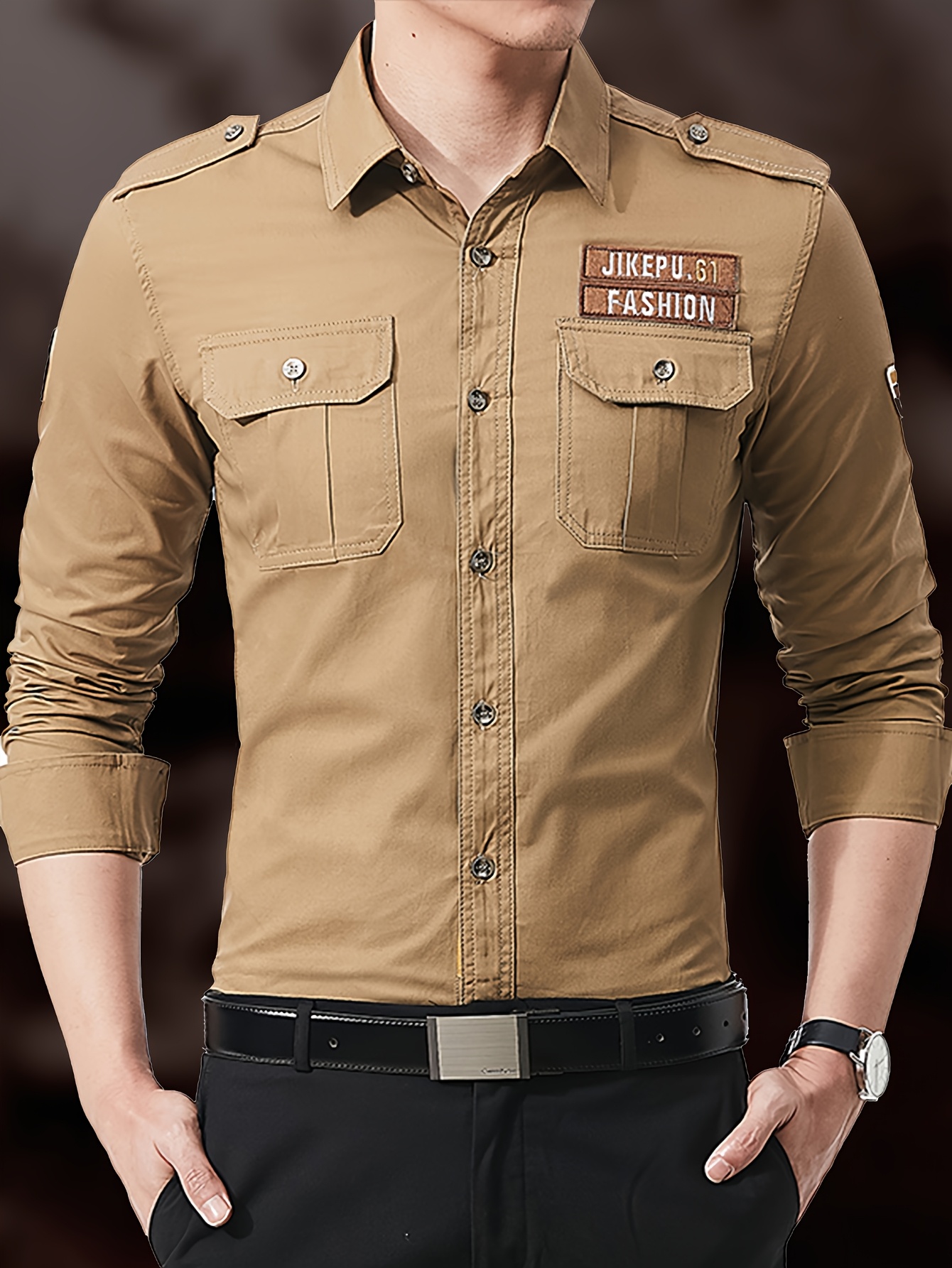 Chaqueta de carga verde oliva para hombre - Casual de manga larga con botones y múltiples bolsillos, cómoda y elegante para atuendos informales, trabajo o escuela, ropa exterior versátil para todas las estaciones, chaqueta de trabajo | Bolsillos funcionales | Tejido duradero