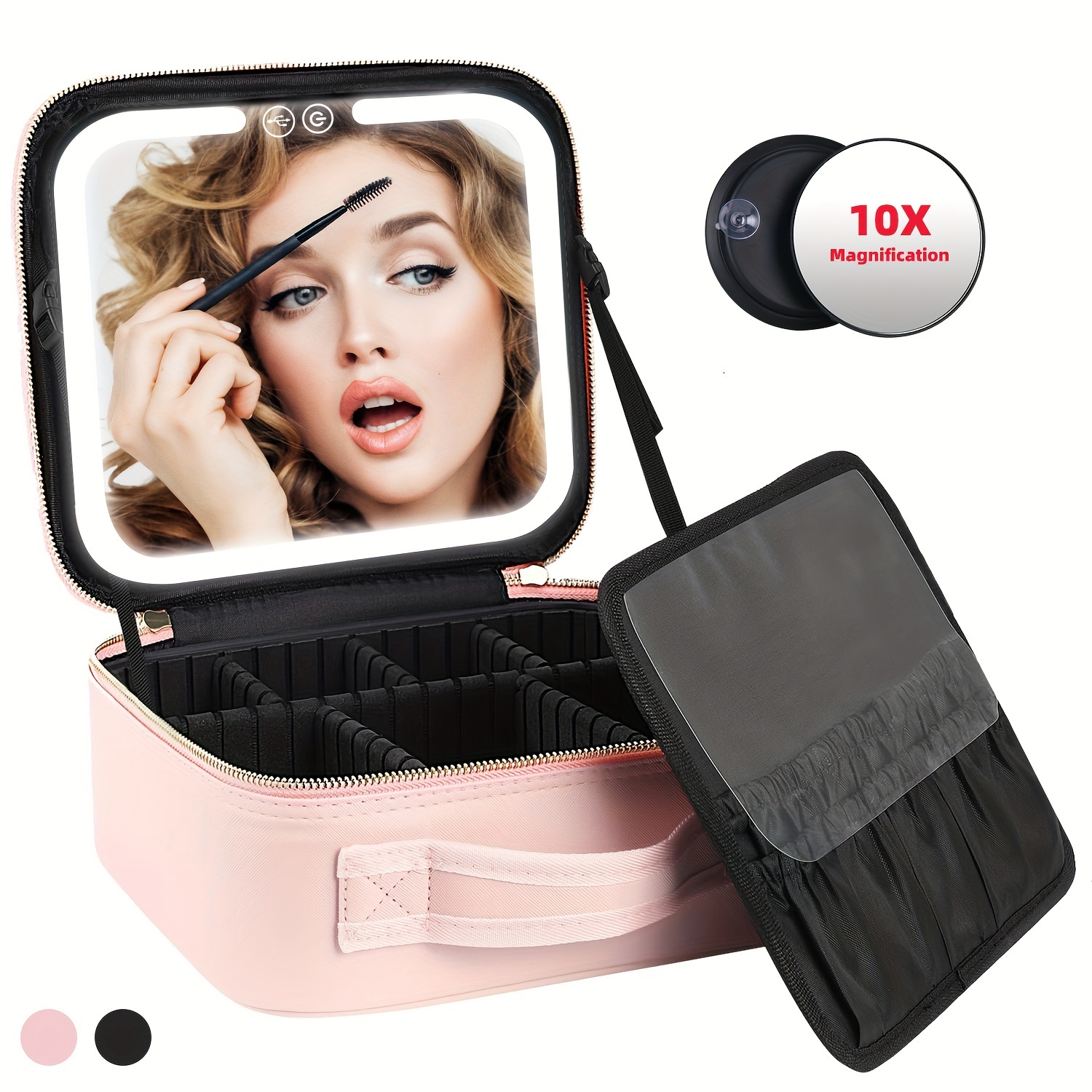 

Travel Makeup Bag Cosmetic Bag Makeup Organizer Bag With Lighted Mirror 3 Color Scenarios Adjustable Brightness, Detachable Makeup Train Case, Gift For Women