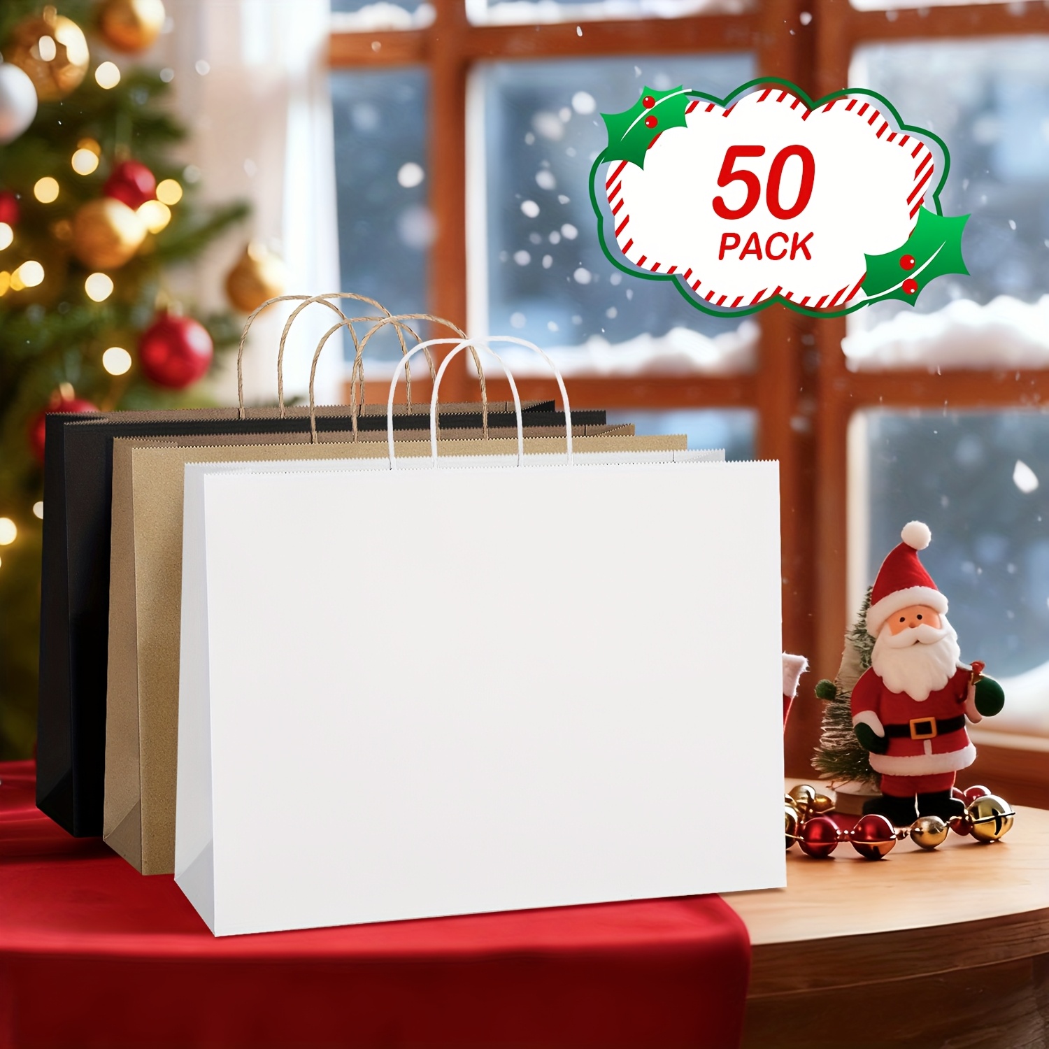 100 Pack Large Red Gift Bags With Handles - 16x6x12 Inch Kraft Paper Shopping Bags For Christmas, Holidays, Birthdays & Retail