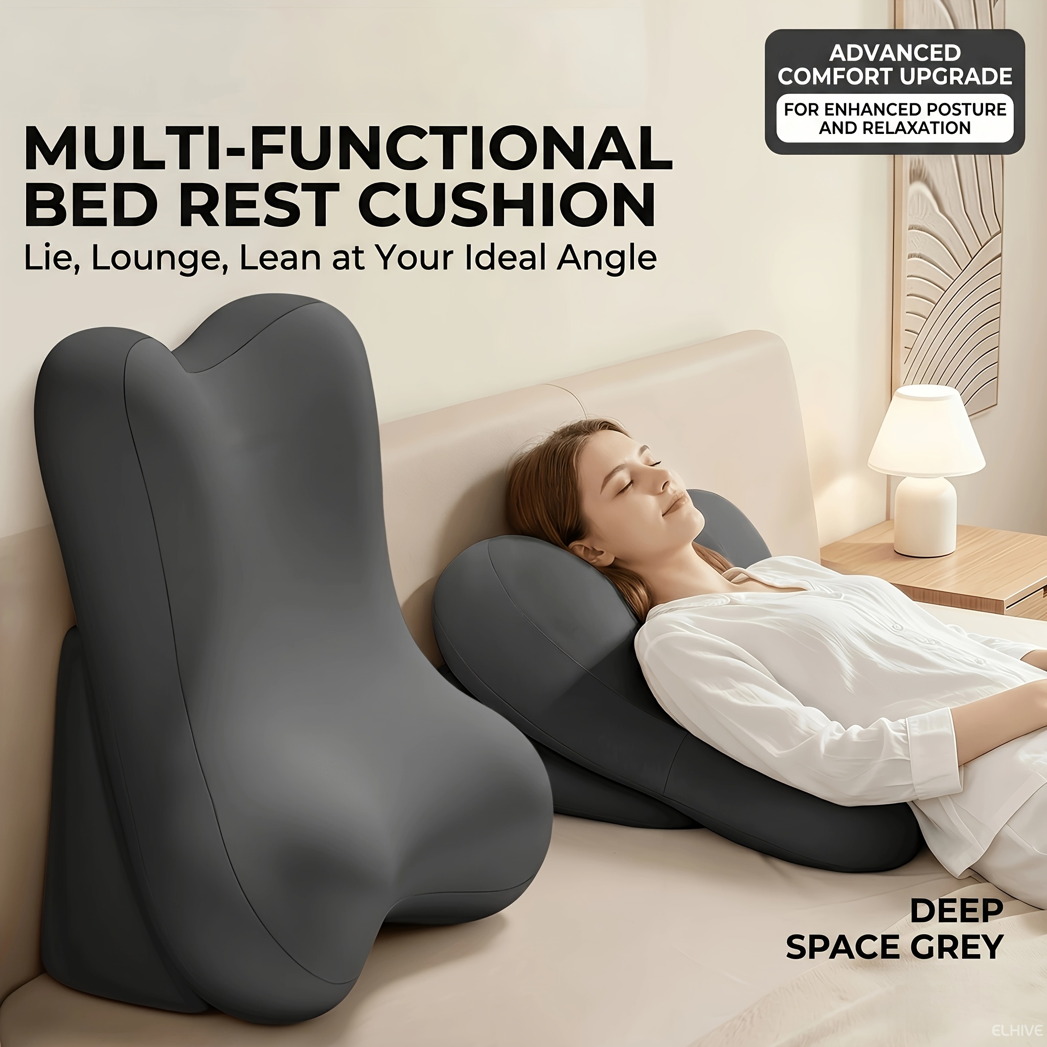 TEMU 2pcs Adjustable Bed Wedge Pillow, Oversized Memory Foam Reading Pillow For Sitting Up In Bed, Contoured Headboard Backrest Cushion, Sit Up Bed