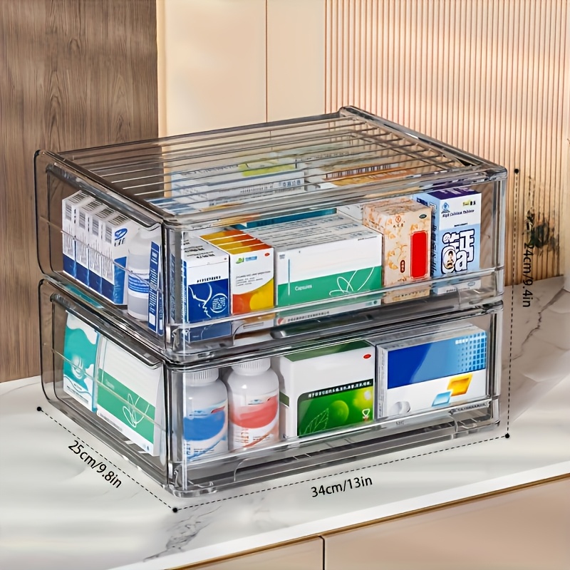 Transparent Multi-Layer Medicine Storage Box with Drawers