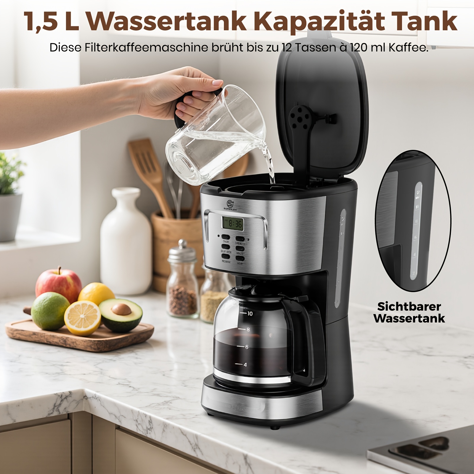 E-shop SUPERLEX Programmierbarer Kaffeevollautomat – Intelligente Tropfmaschine mit LCD-Display, Verzögerungsbrühung, Stärkeregelung, präziser