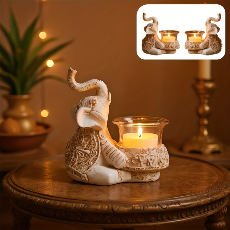TEMU 2pcs Bougeoir Éléphant Doré, un article décoratif pour tables à manger et bureaux, une base de bougeoir de décoration intérieure, adapté à de