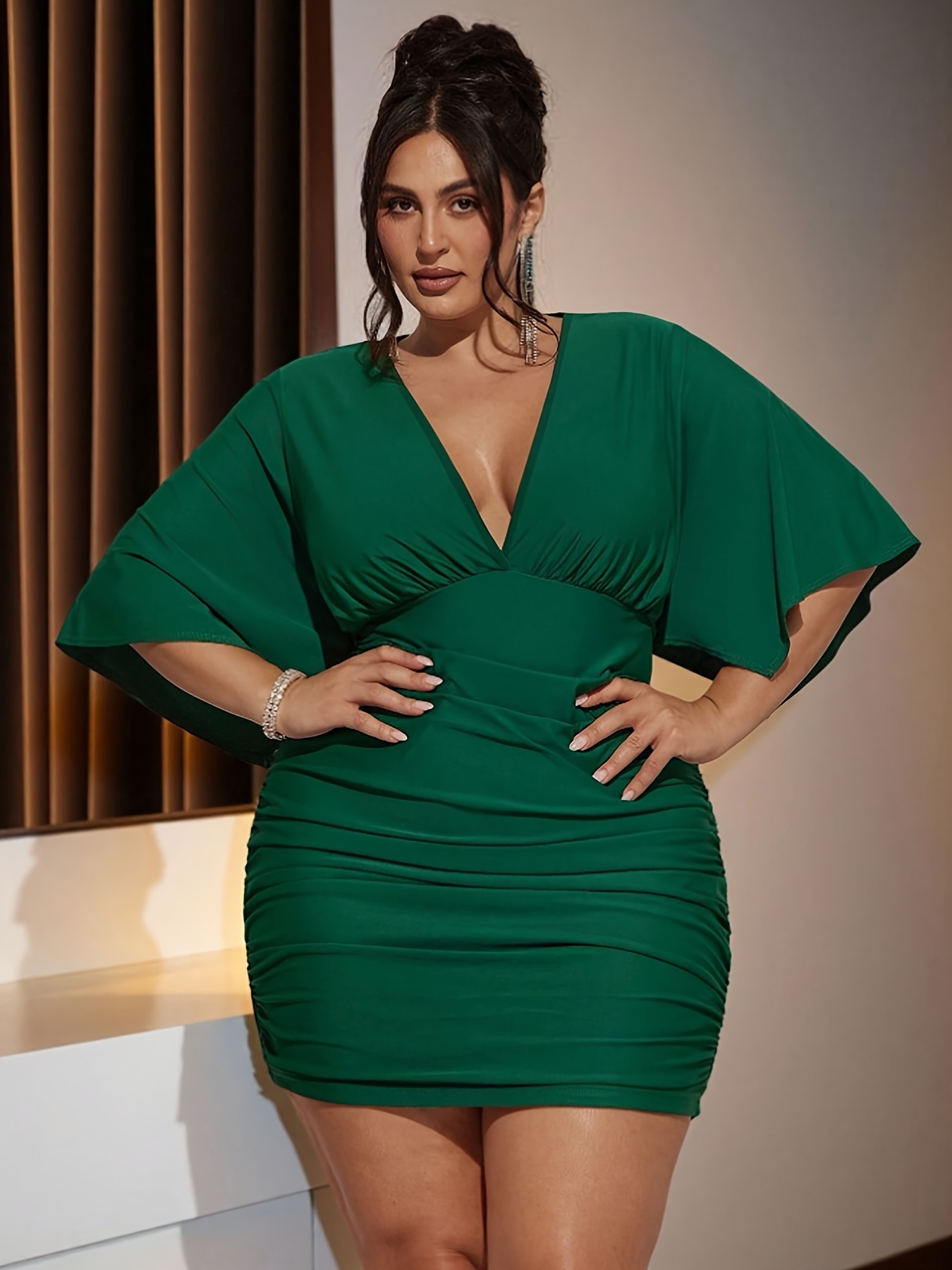 plus size plus size v neck short sleeve tea party dress - Temu Mauritius