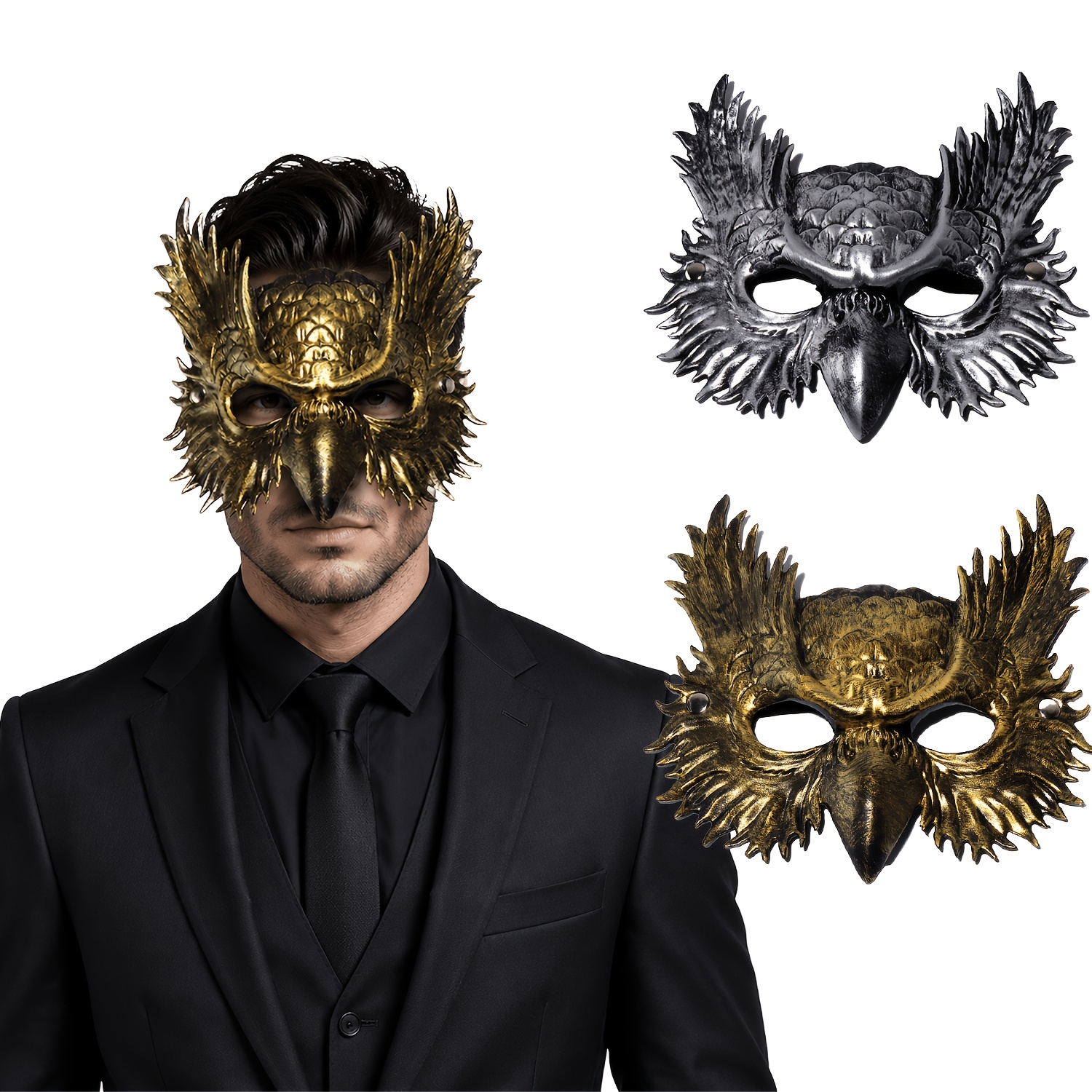 Golden Silvery Halloween Owl Half Face Masks Set