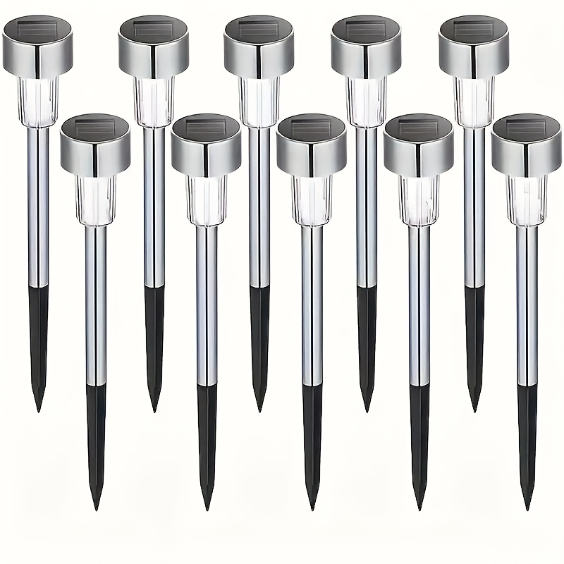 TEMU 10pcs/20pcs Solar Led Lights, Outdoor Stainless Steel Solar Led Rod Lights, Ip44 Solar Landscape Decoration Lights For Patio, Lawn, Path, Deck,