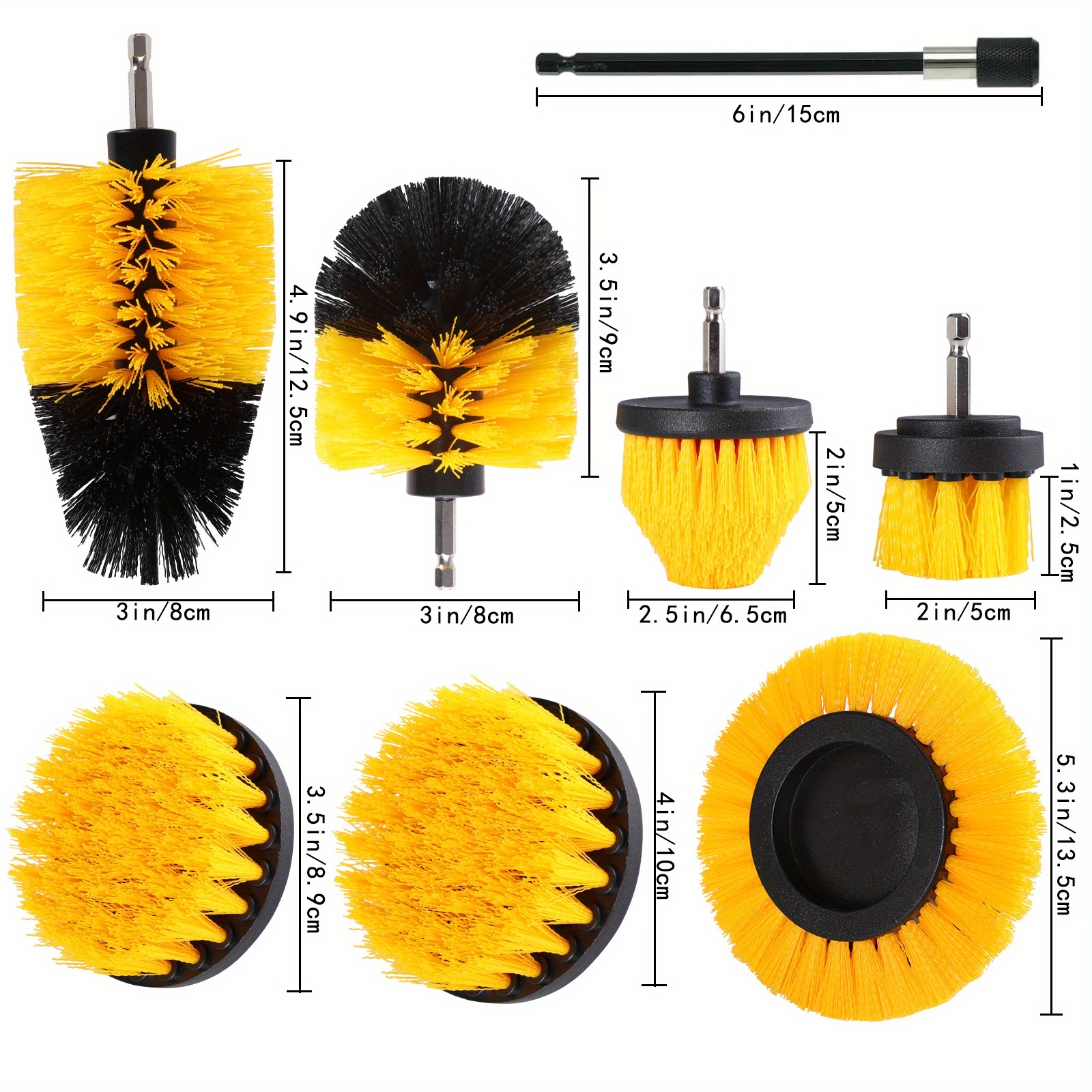 TEMU 8pcs Drill Brush Accessory Set - Multifunctional Electric Cleaning Kit For Cars, Bathrooms, Kitchens, Etc., With Scrubbing Brushes, Extension Accessories, Tile Floor Grout, Sink, Corner Cleaning