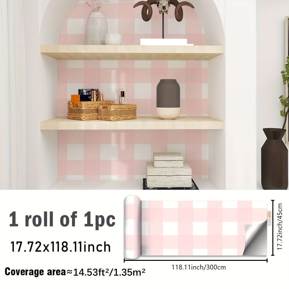 TEMU Pink And White Pattern Self-adhesive Vinyl Wallpaper, Peel-and-stick Decor Stickers That , Suitable For Decorating Accent Walls In Living Rooms,