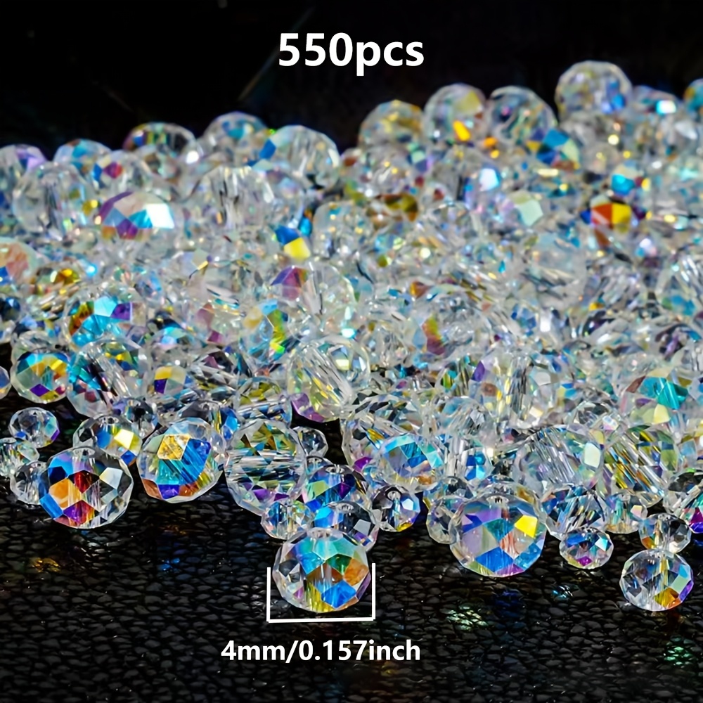 Image of 550pcs Beads - Sparkling Glass Spherical Beads With Holes, Small 4mm For Making Suitable For Necklace, Bracelet, Earring, Hair Accessories - Ideal For Handmade Crafts, Party Supplies, Gifts ( Beads)