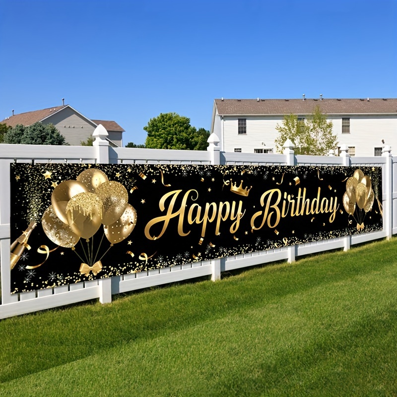 

1pc Black And Golden Banner - Plastic Party Decoration For Indoor & Outdoor Celebrations, No Electricity Needed, Featherless, Birthday Party Supplies And Photo Props