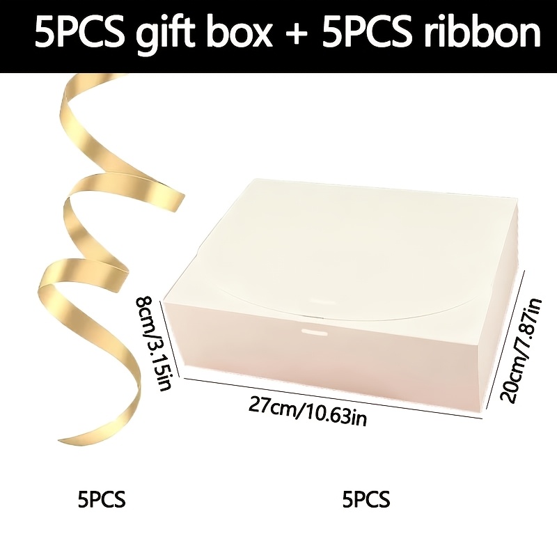 TEMU Gift For Her/him 10pcs 5 White Gift Boxes + 5 Ribbons, Foldable Gift Boxes With Pre-tied Bows - Solid Color Paper Gift Packaging Boxes For