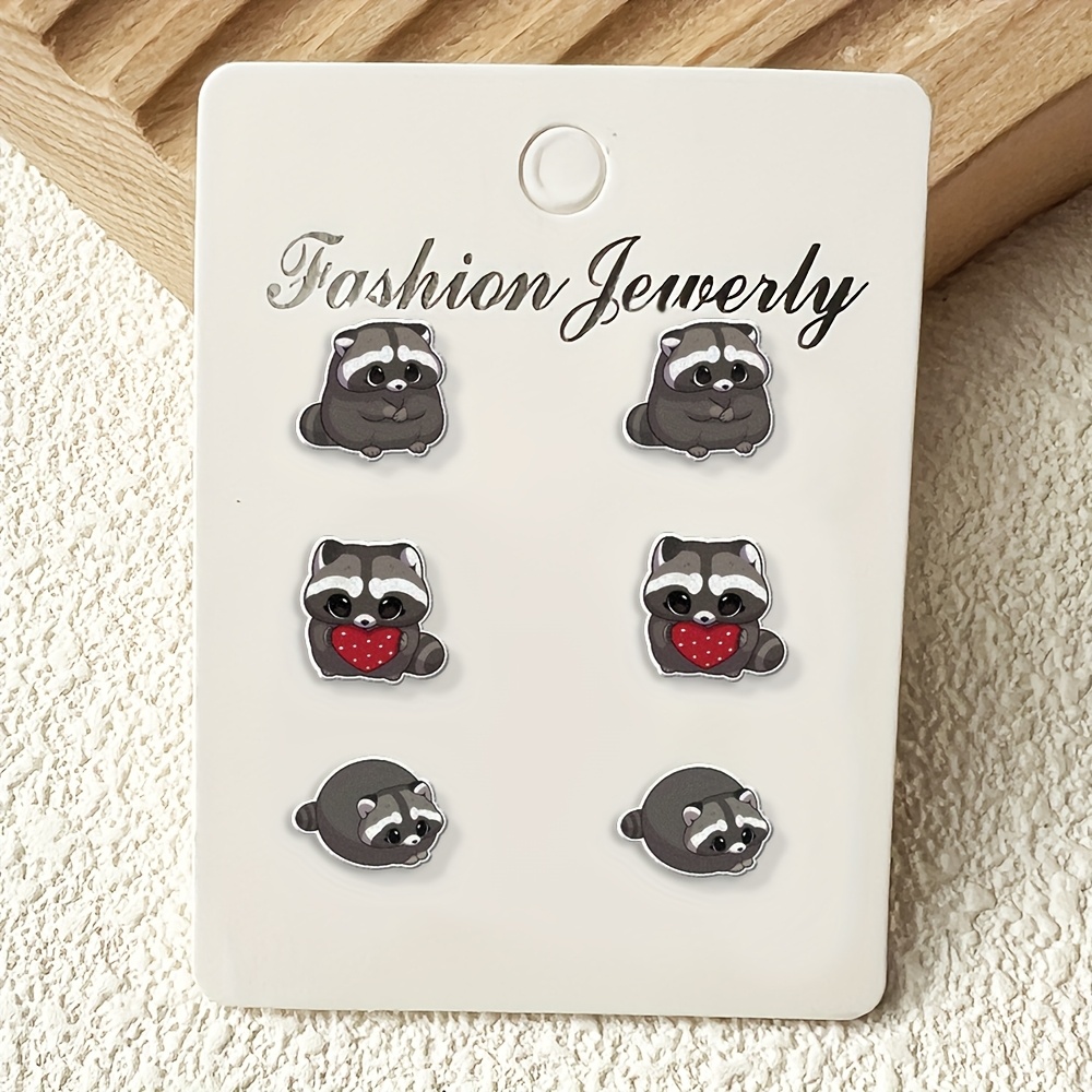 

3 Pairs Jweijiao Cute Cartoon Stud Earrings Set, Handmade Acrylic With Stainless Steel Posts, Fashion Jewelry For Casual Wear