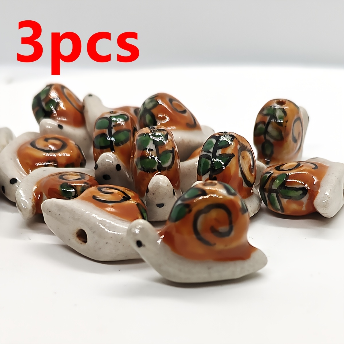 TEMU 3pcs Yellow Brown Leaf Pattern Small Snail Ceramic Beads For Jewelry Making Supplies, Handmade Garden Nature Animal Beads For Bracelet Necklace