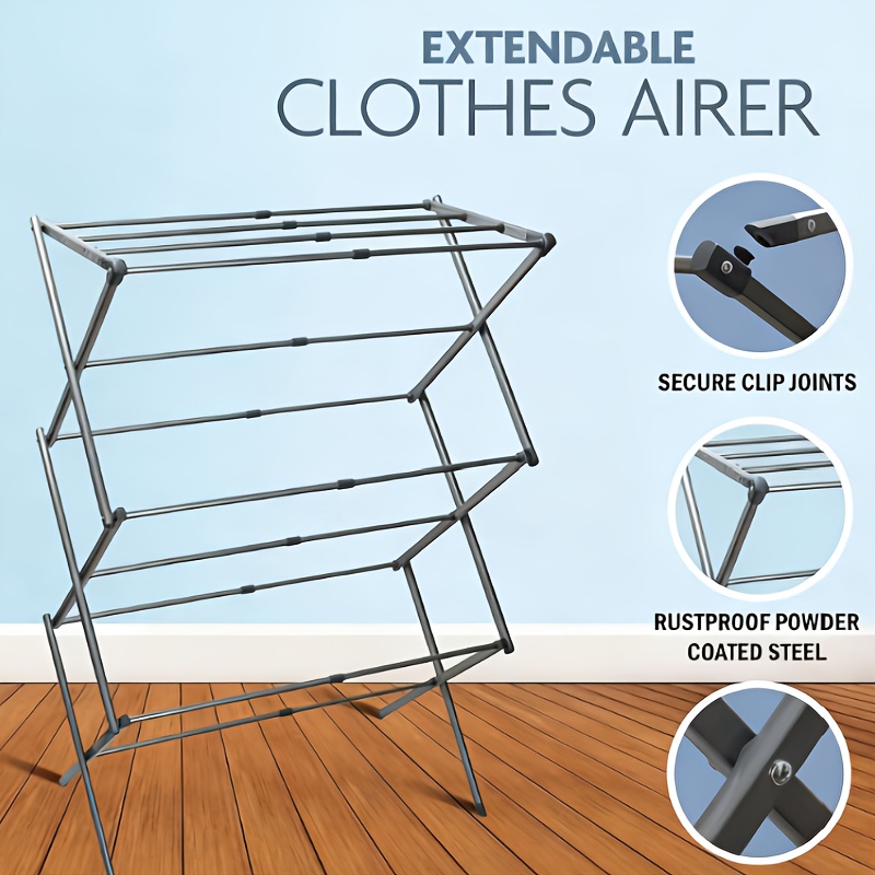 Expandable Three-Tier Drying Racks for Clothes, Collapsible Airer for Laundry And Towels, Designed to Save Space, Suitable for Indoor And Outdoor Hanging, Lightweight And Compact, Folds for Easy Storage, Made of Steel, Ideal for Air-Drying Garments