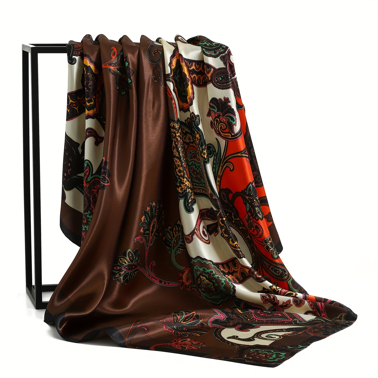 Sciarpa In Satinato Poliestere Paisley - Foulard Retrò Versatile 90x90 Cm, Per Donna, Multi-uso Come Fascia O Scialle