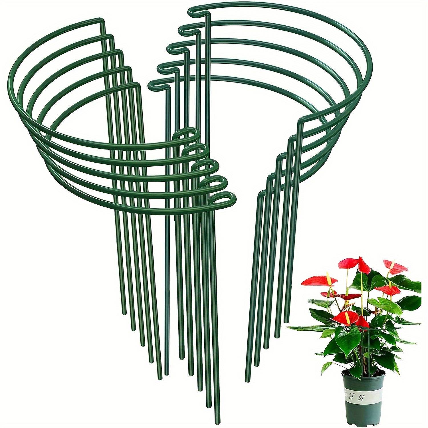 

10pack 24 Inch Plant Support Stakes, High Half Round Metal Garden Plant Stake Support Cage, Green Plant For Tomato, Hydrangea, Flower Indoor Outdoor